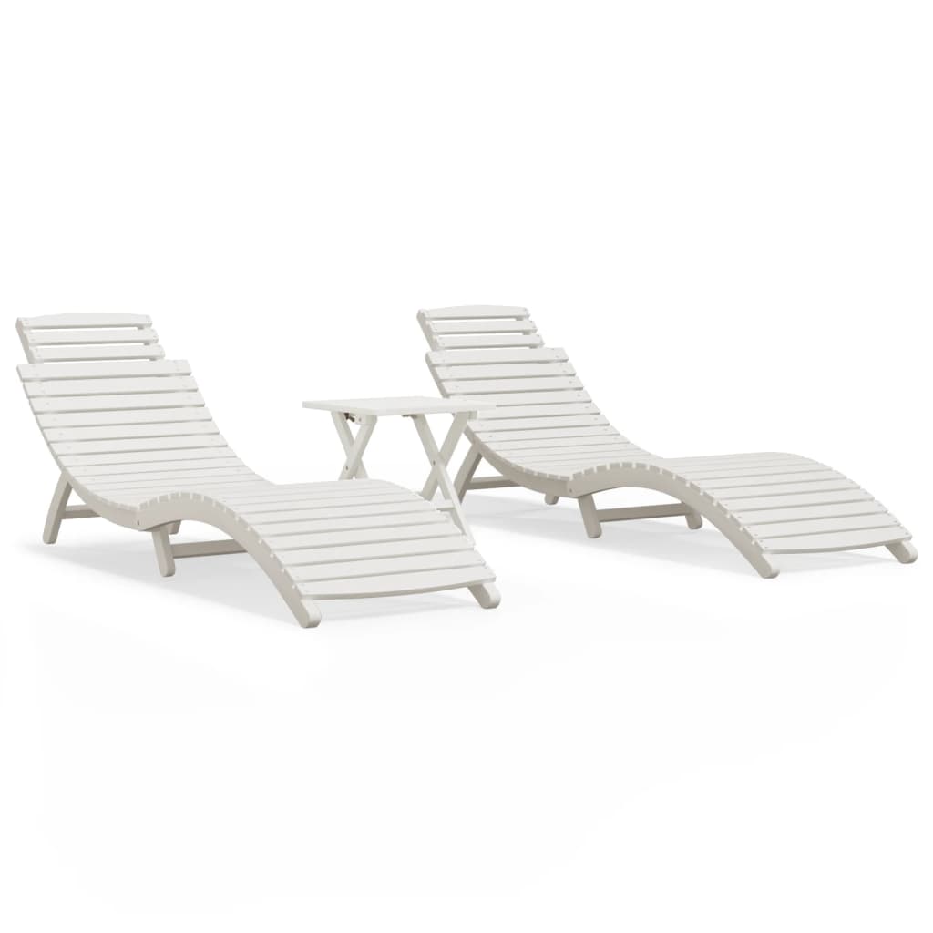 Sun Loungers 2 pcs with Table White Solid Wood Acacia