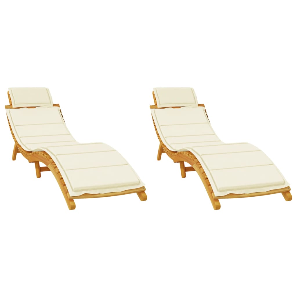 Sun Loungers 2 pcs with Cream Cushions Solid Wood Acacia