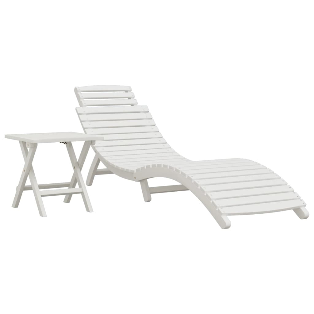 Sun Lounger with Table White Solid Wood Acacia