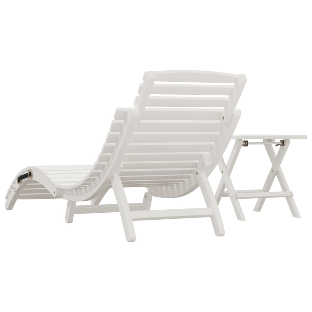 Sun Lounger with Table White Solid Wood Acacia