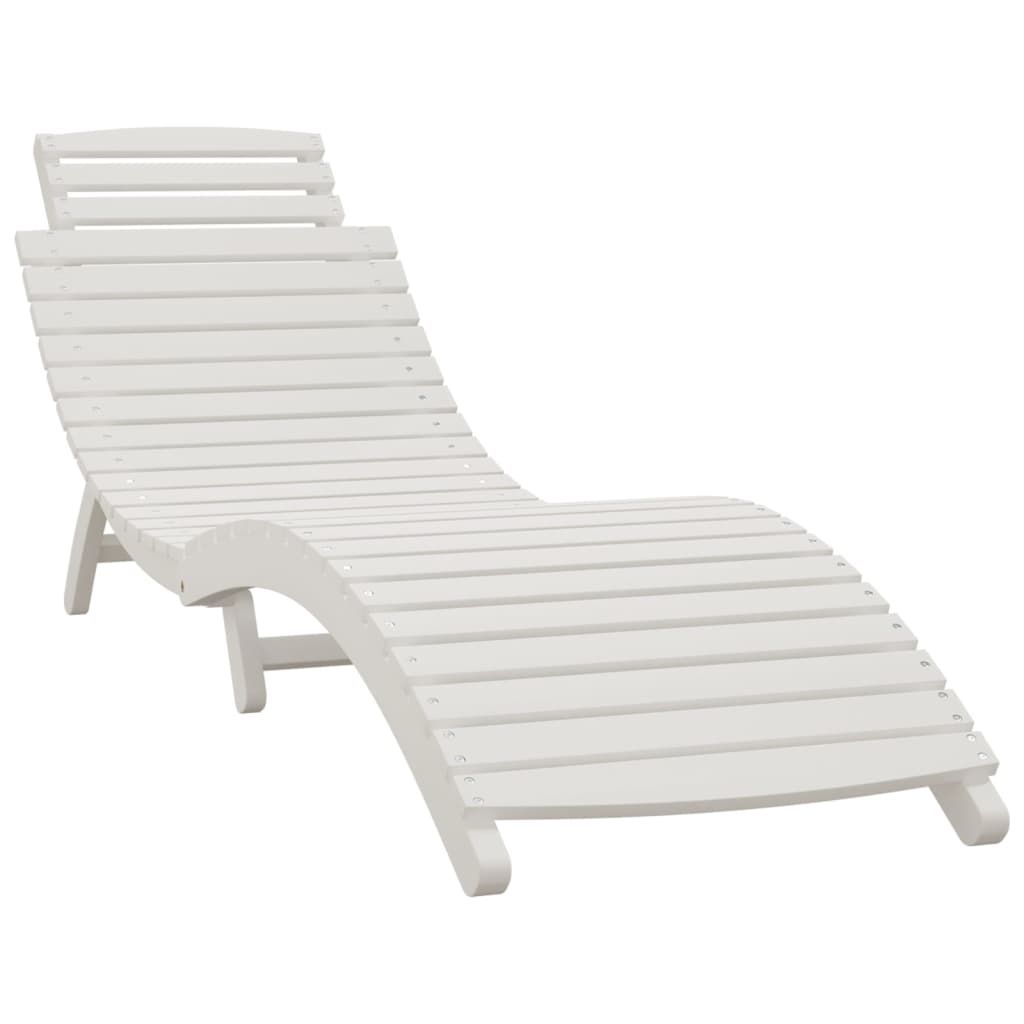 Sun Lounger with Table White Solid Wood Acacia