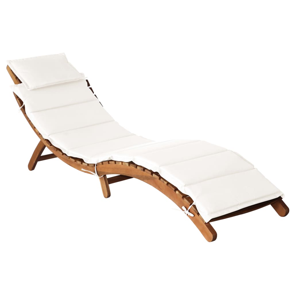 Sun Lounger with Cream Cushions Solid Wood Acacia