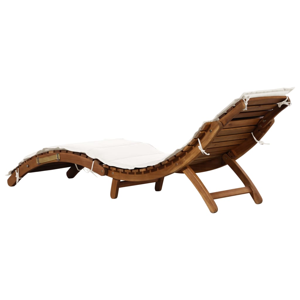 Sun Lounger with Cream Cushions Solid Wood Acacia