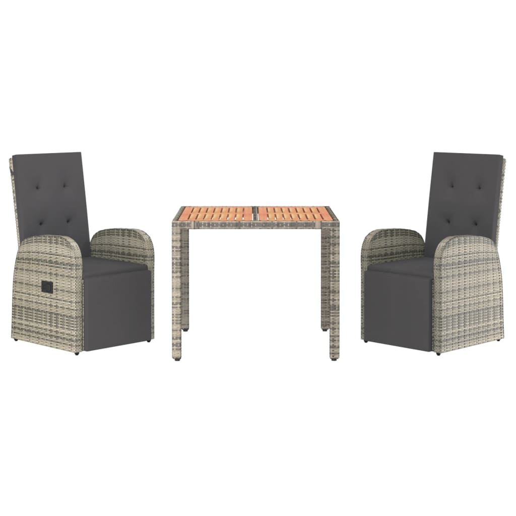 3 Piece Garden Dining Set Grey Poly Rattan&Solid Wood Acacia