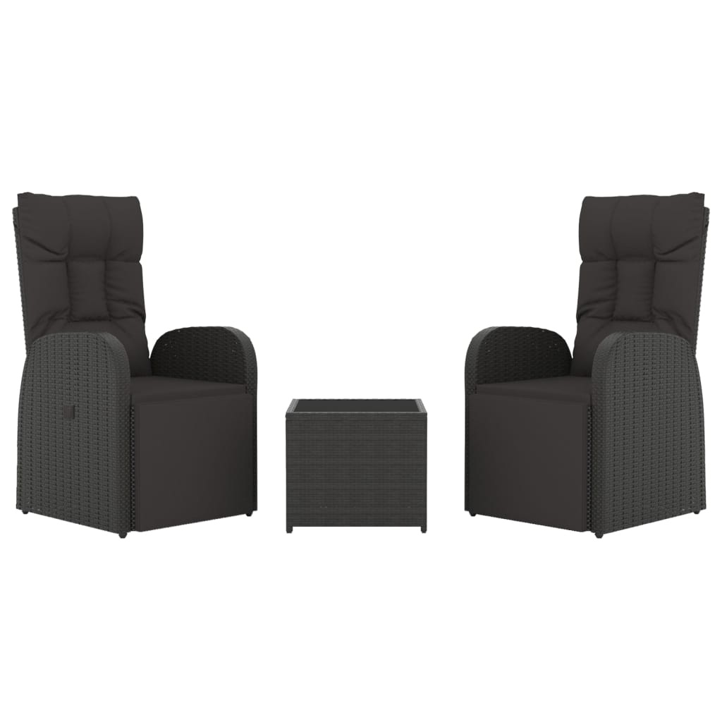 3 Piece Garden Lounge Set Black Poly Rattan&Steel