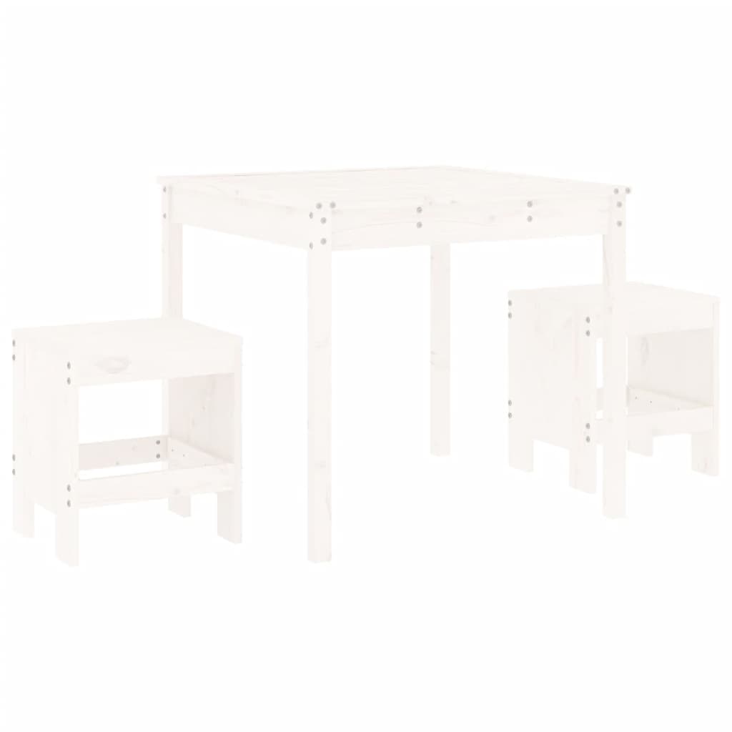 3 Piece Garden Bistro Set White Solid Wood Pine