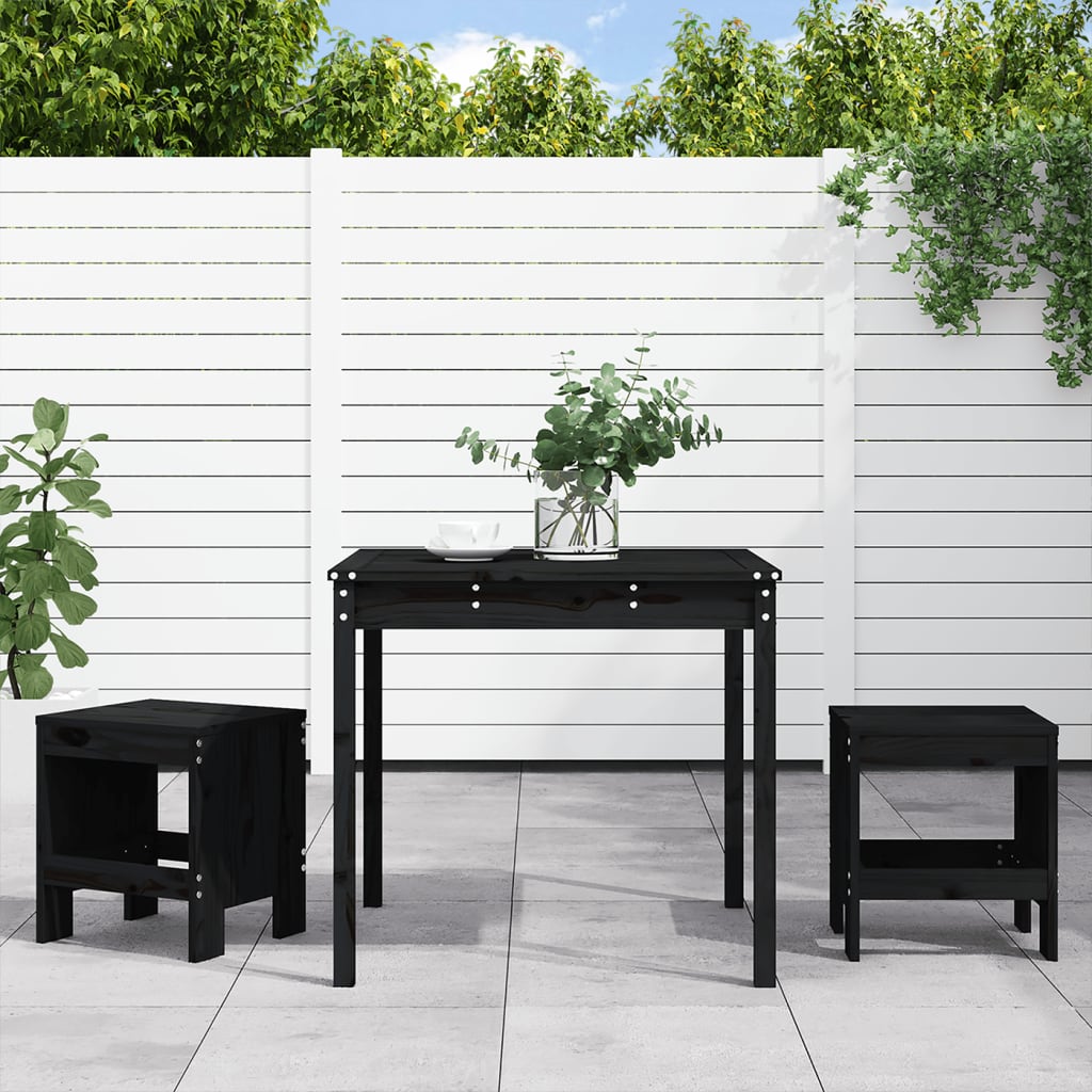 3 Piece Garden Bistro Set Black Solid Wood Pine