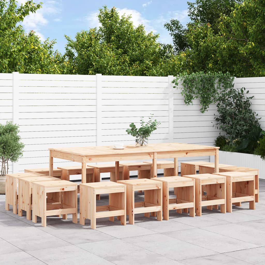 17 Piece Garden Dining Set Solid Wood Pine