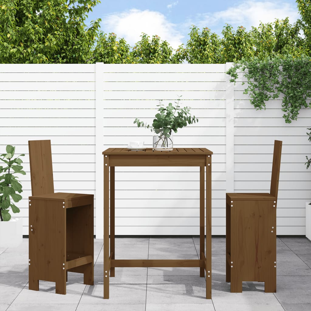 3 Piece Garden Bar Set Honey Brown Solid Wood Pine