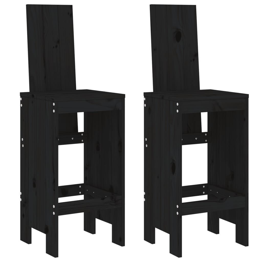 3 Piece Garden Bar Set Black Solid Wood Pine