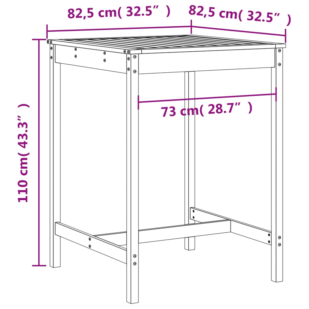 3 Piece Garden Bar Set Black Solid Wood Pine