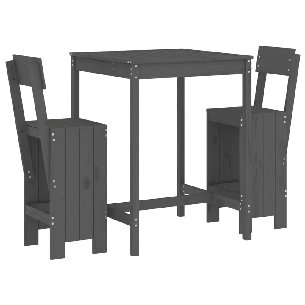 3 Piece Garden Bar Set Grey Solid Wood Pine