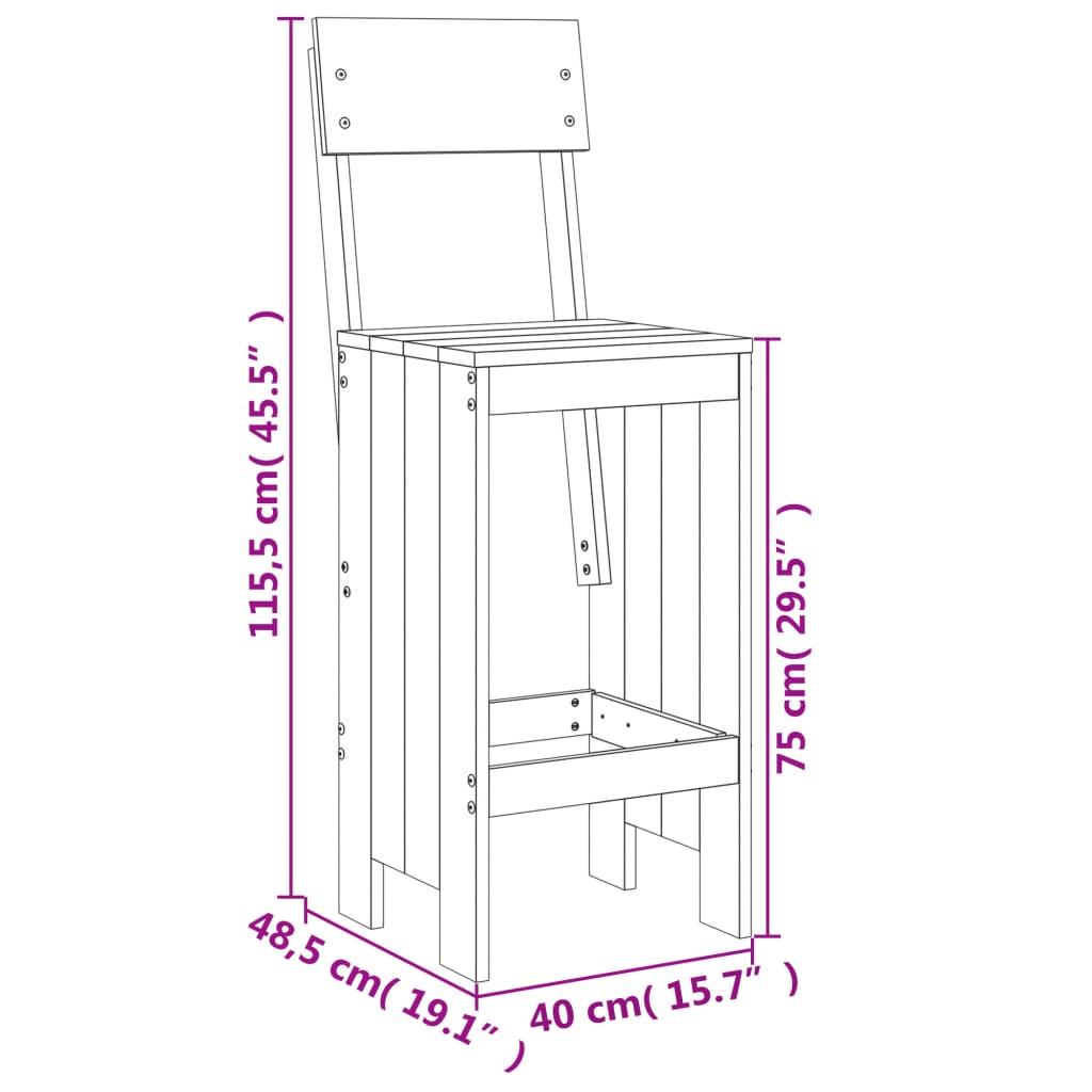 3 Piece Garden Bar Set Grey Solid Wood Pine