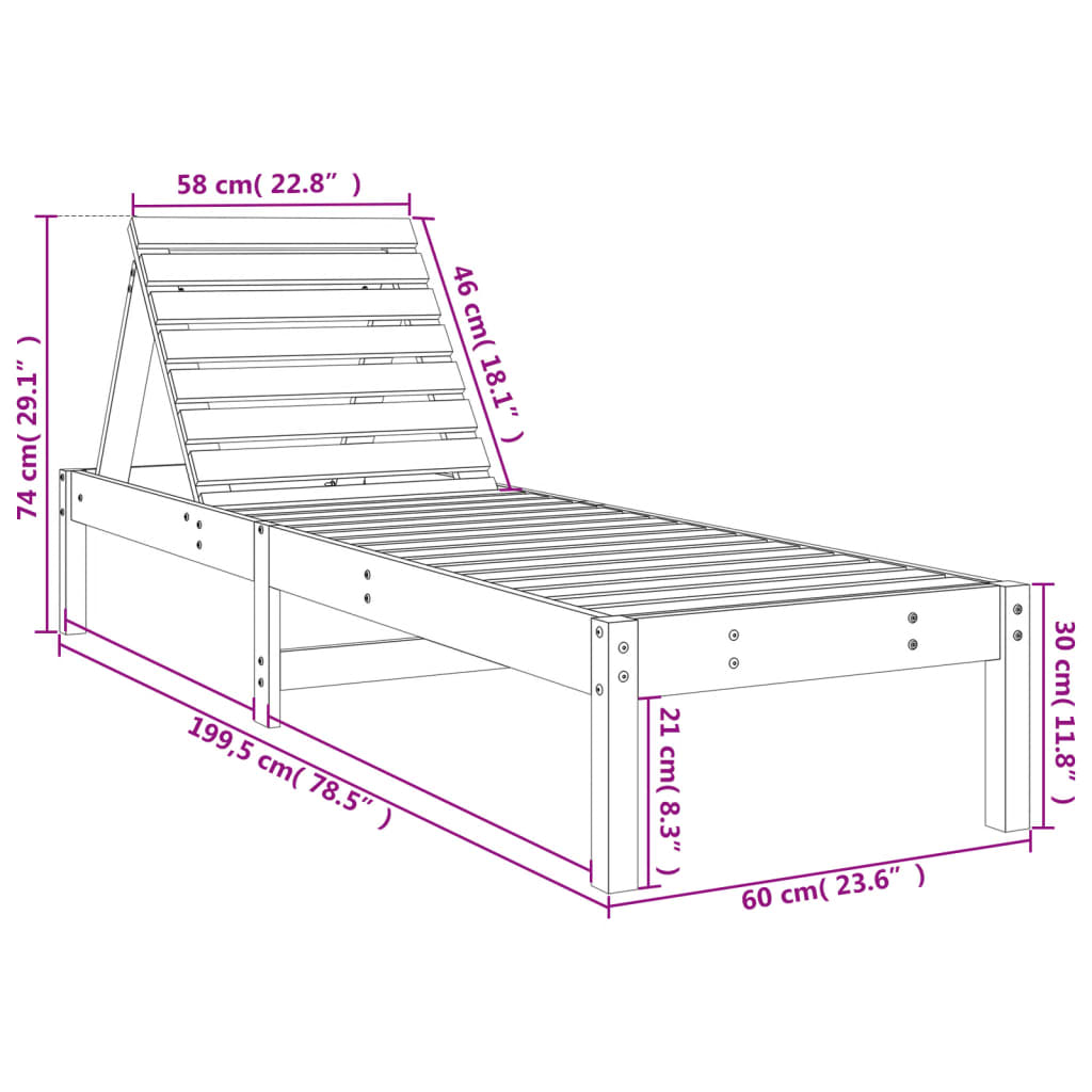 Sun Lounger 199.5x60x74 cm Solid Wood Pine