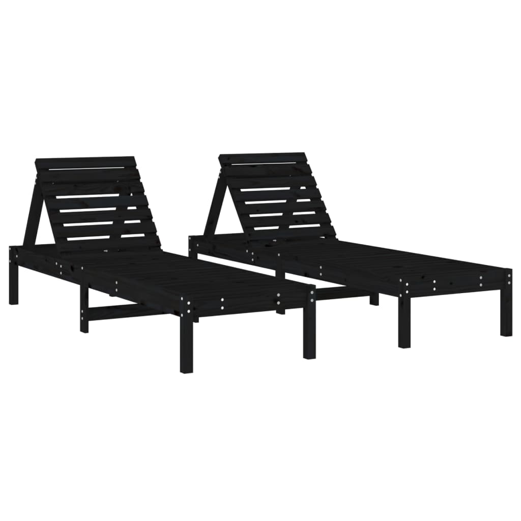 Sun Loungers 2 pcs Black 199.5x60x74 cm Solid Wood Pine