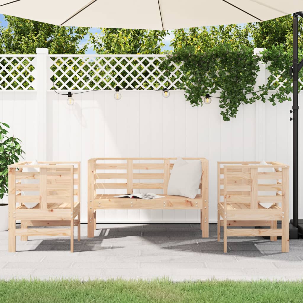 3 Piece Garden Lounge Set Solid Wood Pine