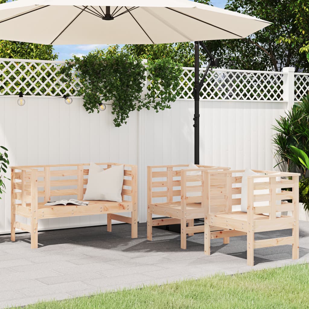 3 Piece Garden Lounge Set Solid Wood Pine