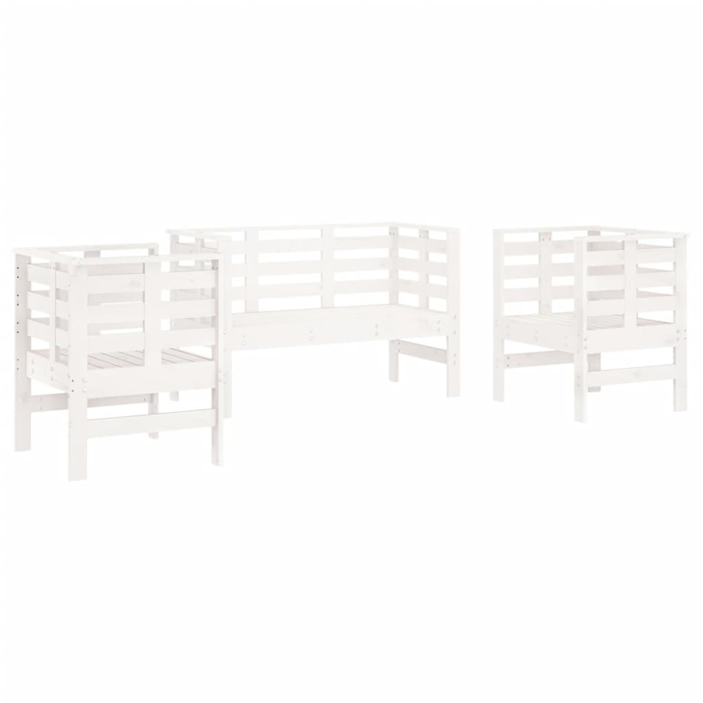 3 Piece Garden Lounge Set White Solid Wood Pine