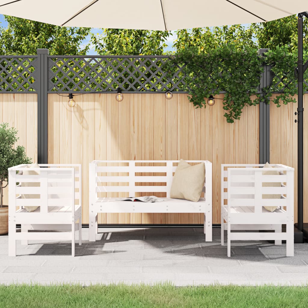 3 Piece Garden Lounge Set White Solid Wood Pine