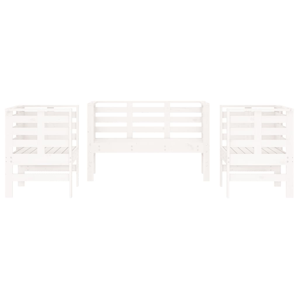 3 Piece Garden Lounge Set White Solid Wood Pine