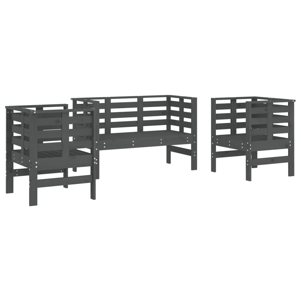 3 Piece Garden Lounge Set Grey Solid Wood Pine