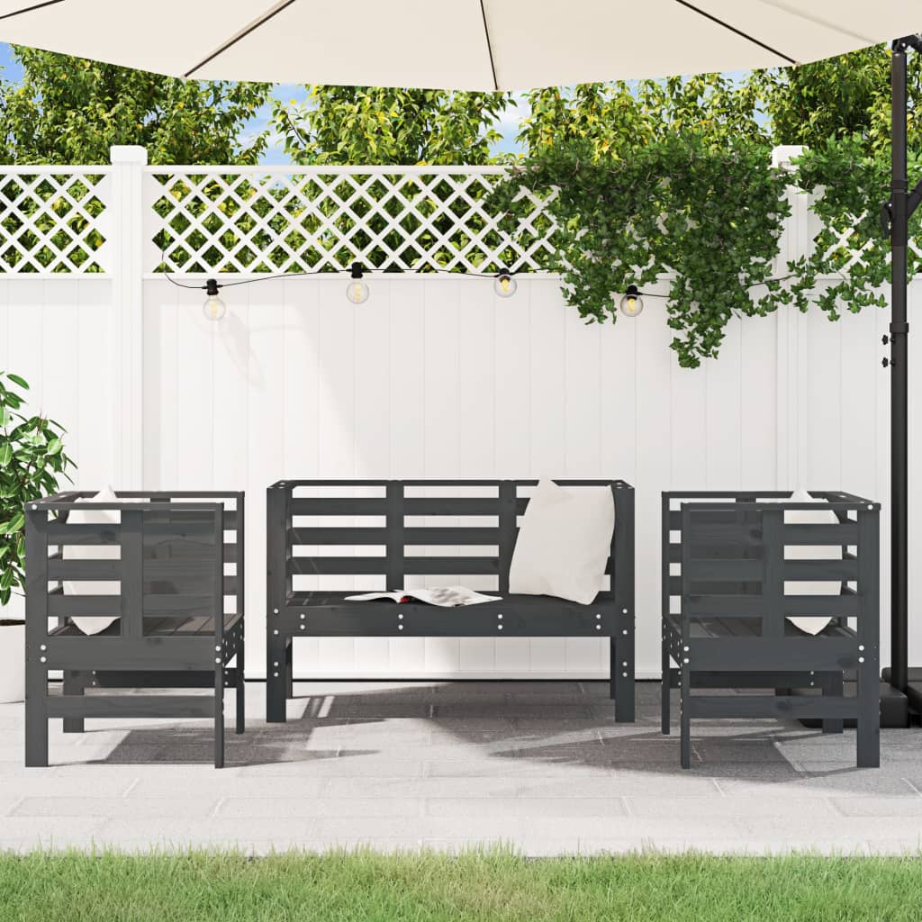 3 Piece Garden Lounge Set Grey Solid Wood Pine