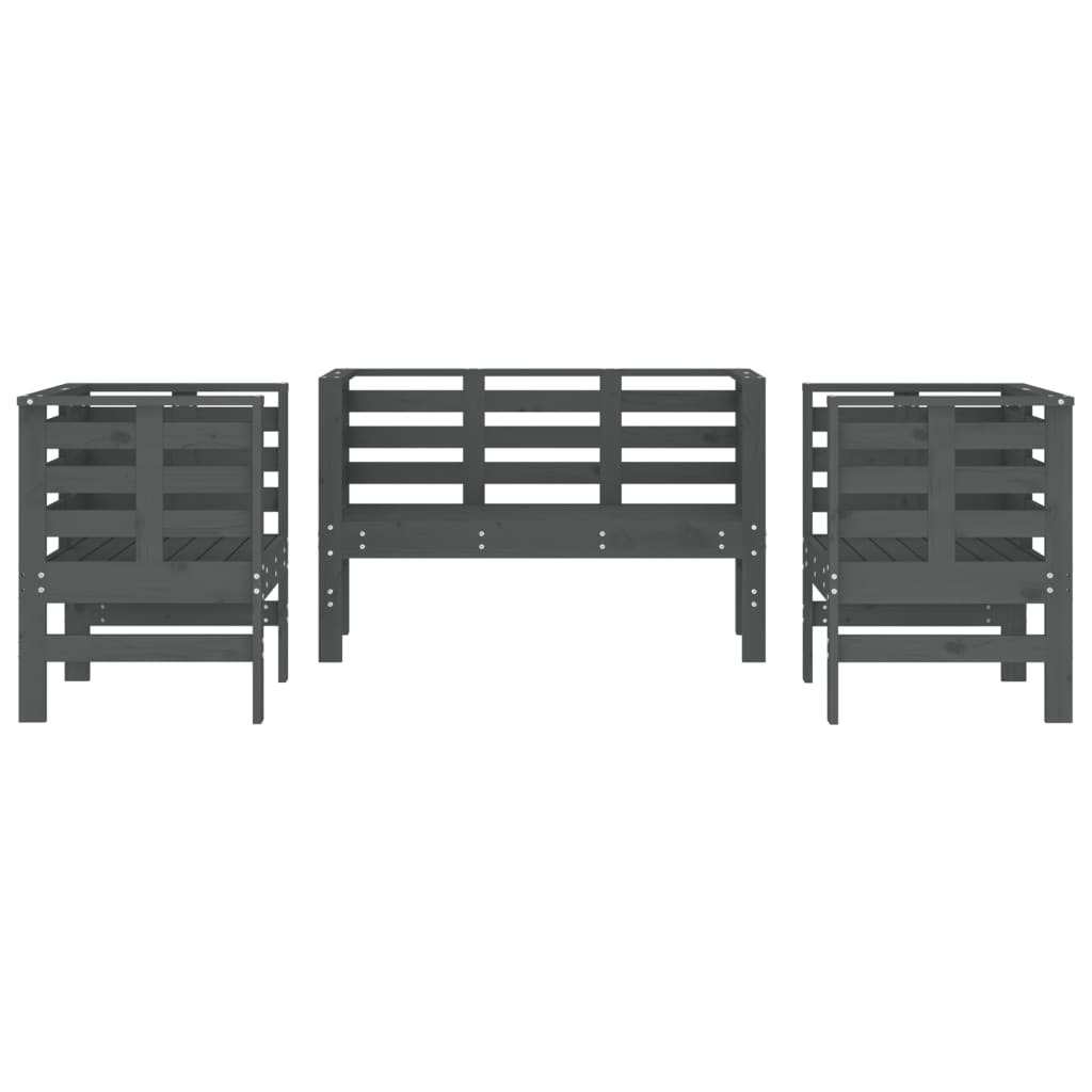 3 Piece Garden Lounge Set Grey Solid Wood Pine