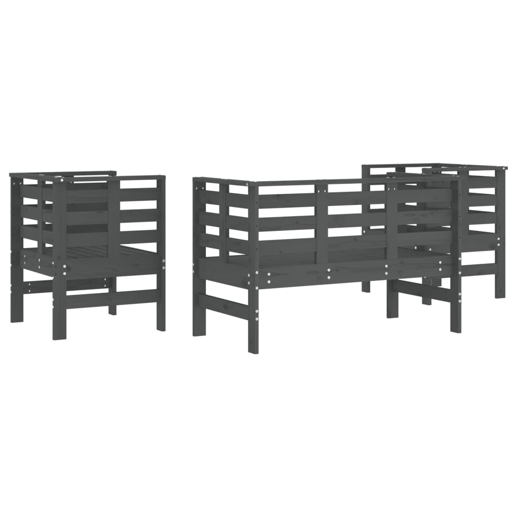 3 Piece Garden Lounge Set Grey Solid Wood Pine