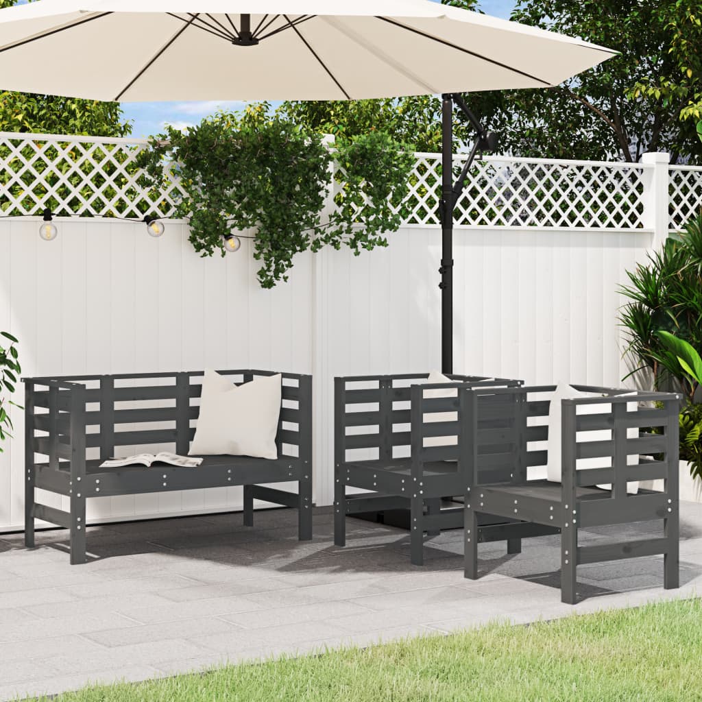 3 Piece Garden Lounge Set Grey Solid Wood Pine