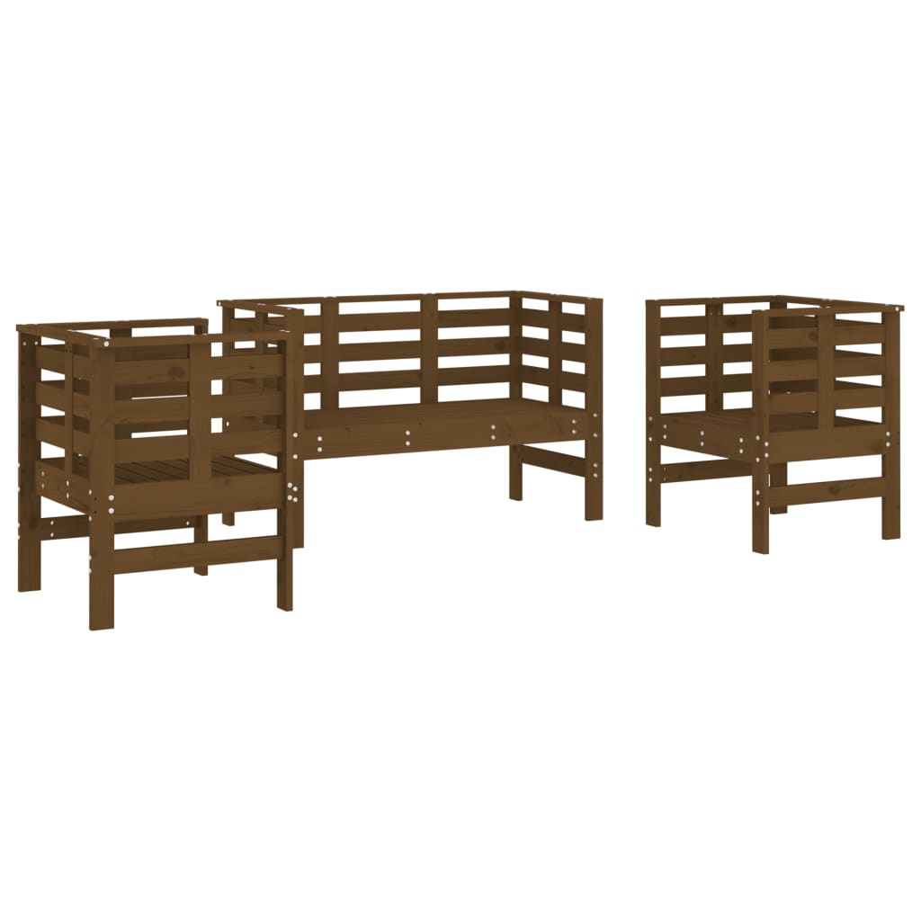 3 Piece Garden Lounge Set Honey Brown Solid Wood Pine