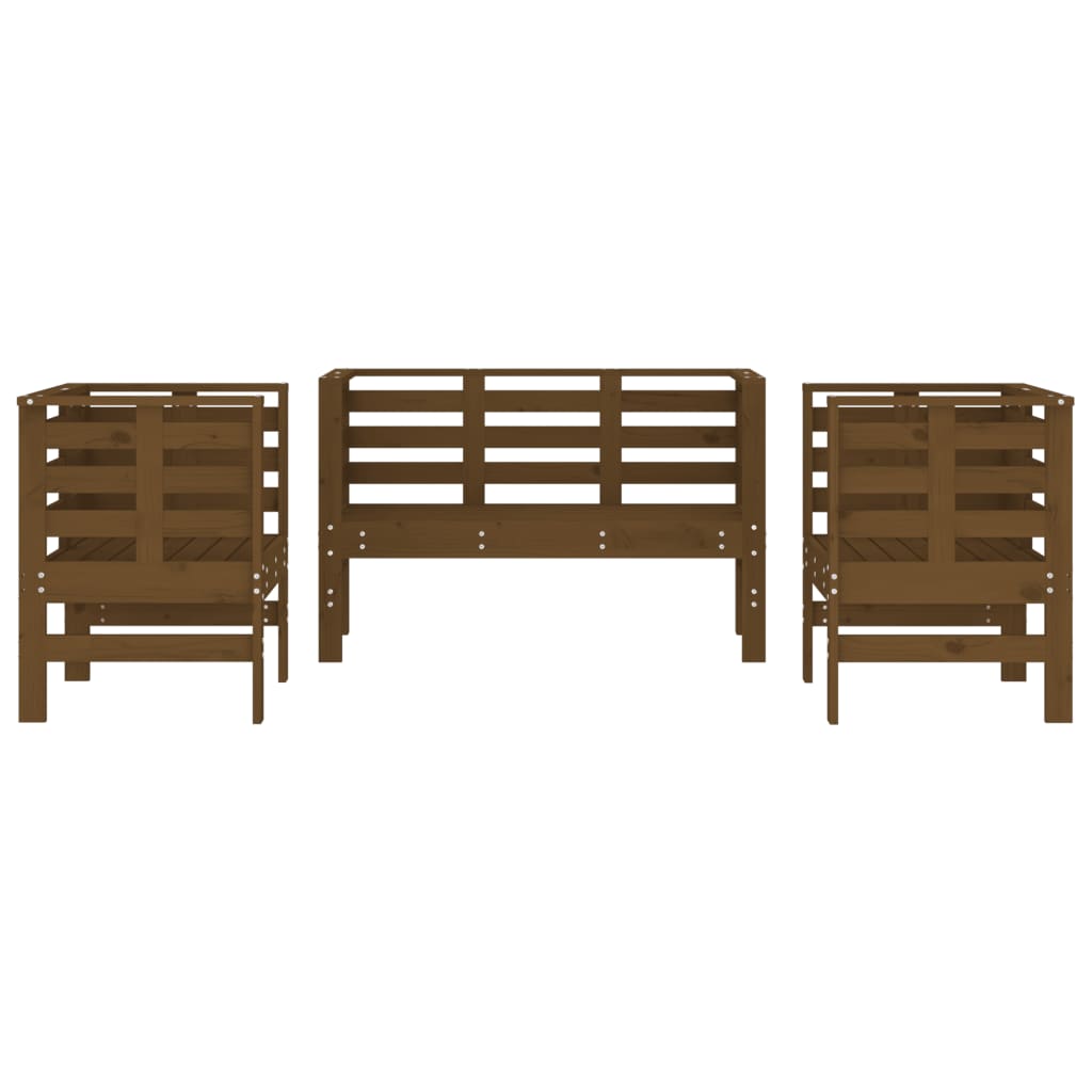 3 Piece Garden Lounge Set Honey Brown Solid Wood Pine