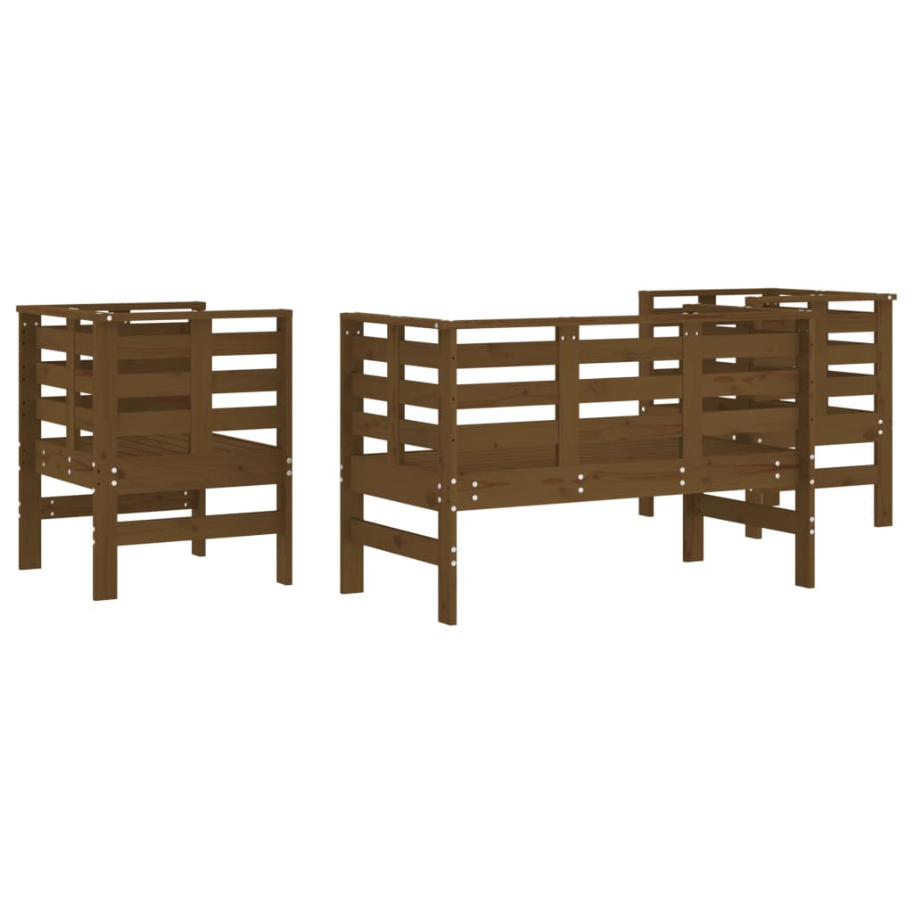 3 Piece Garden Lounge Set Honey Brown Solid Wood Pine