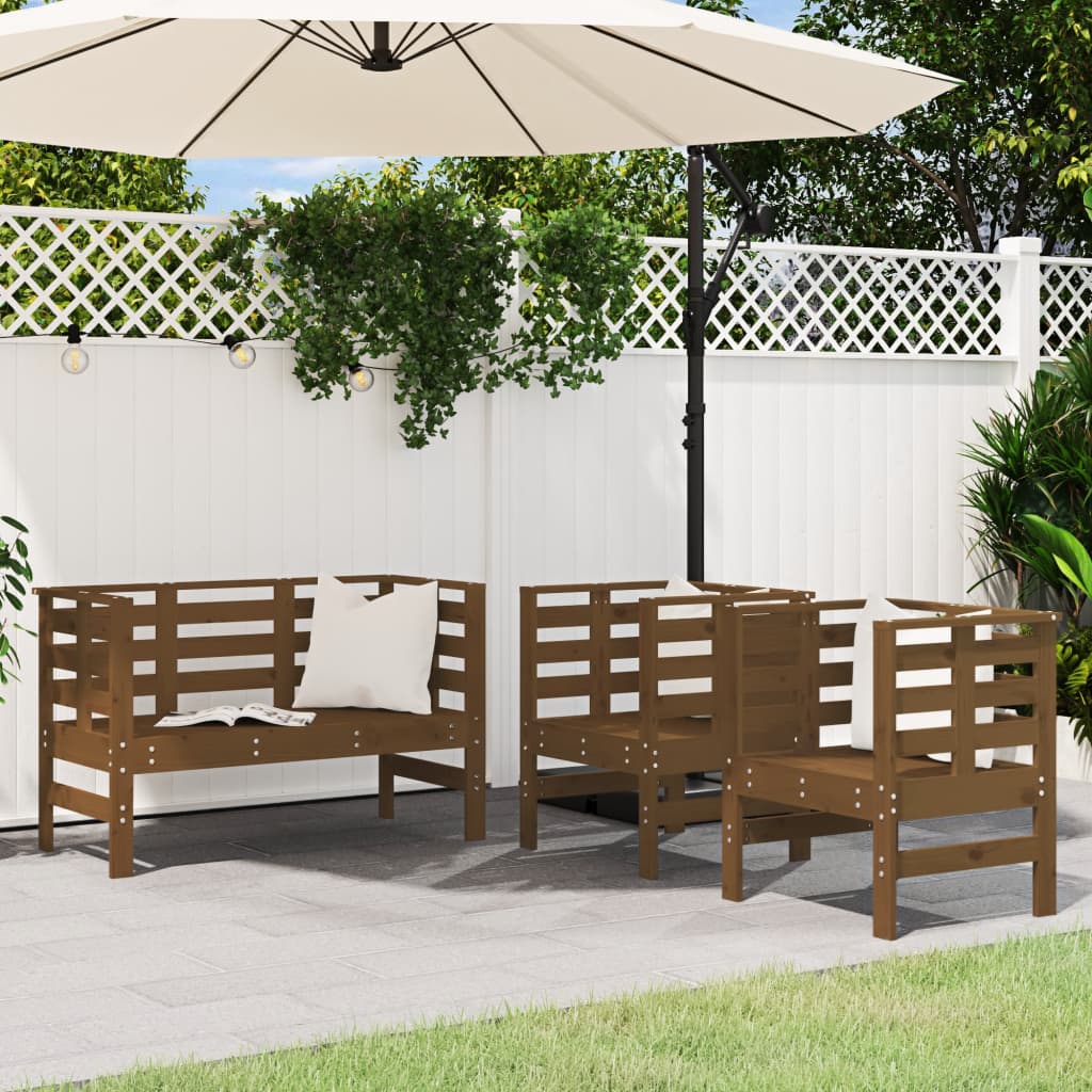 3 Piece Garden Lounge Set Honey Brown Solid Wood Pine