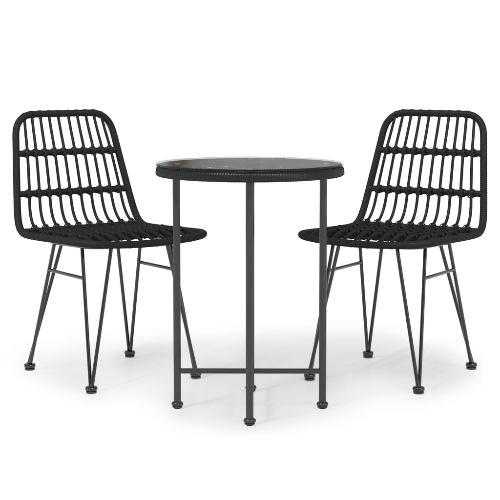 3 Piece Garden Dining Set Black Poly Rattan