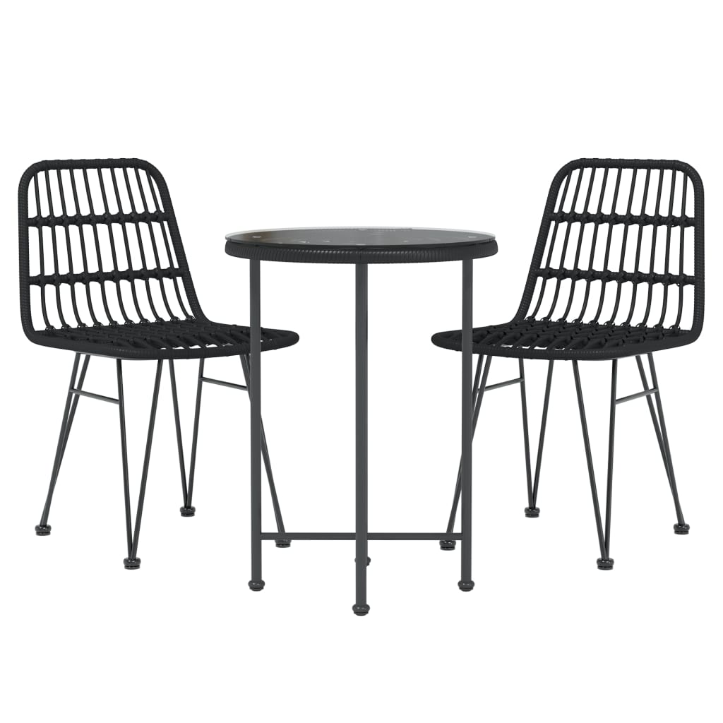 3 Piece Garden Dining Set Black Poly Rattan