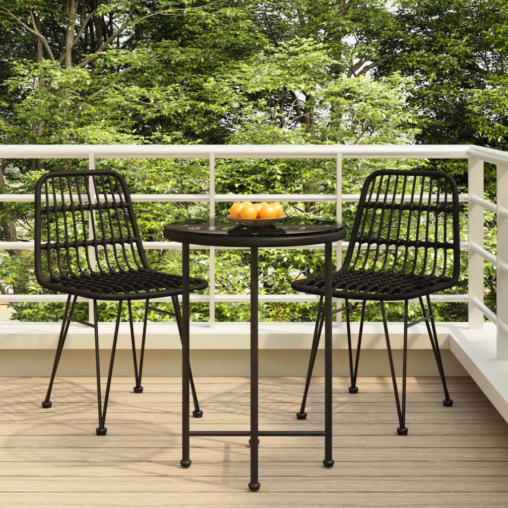 3 Piece Garden Dining Set Black Poly Rattan