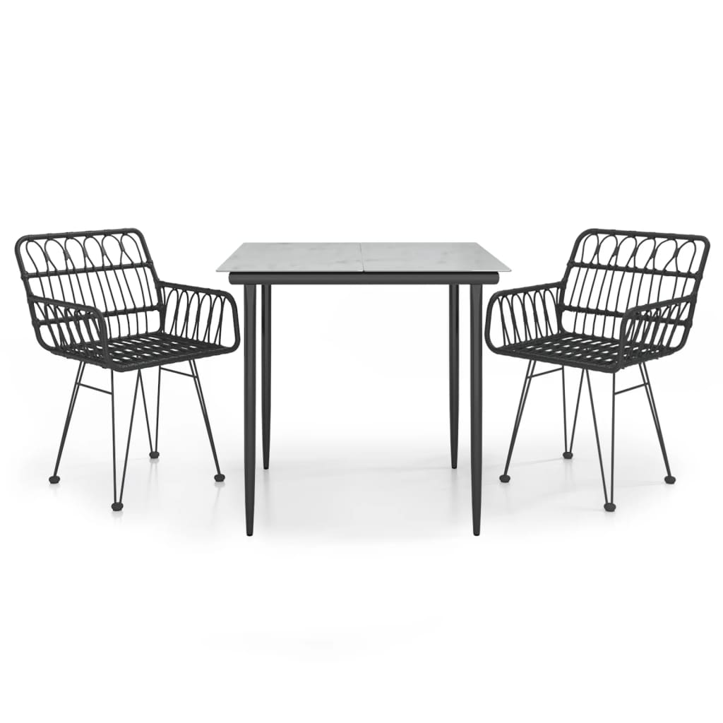 3 Piece Garden Dining Set Black Poly Rattan