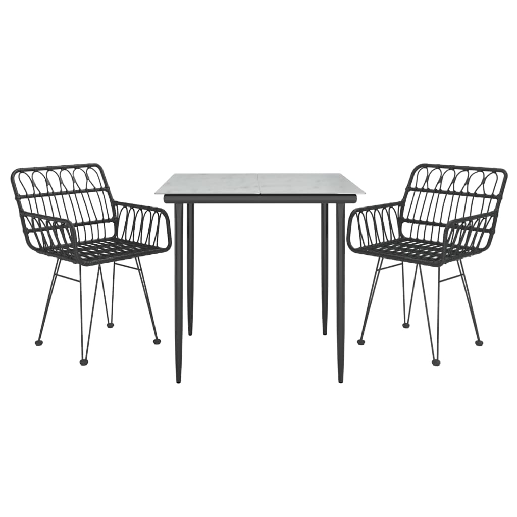 3 Piece Garden Dining Set Black Poly Rattan