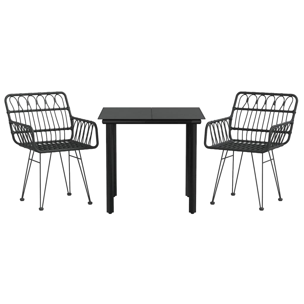 3 Piece Garden Dining Set Black Poly Rattan