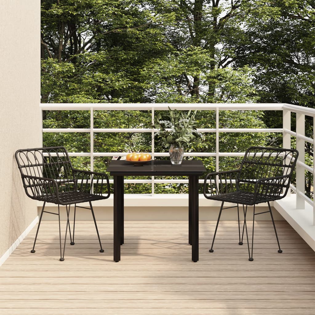 3 Piece Garden Dining Set Black Poly Rattan