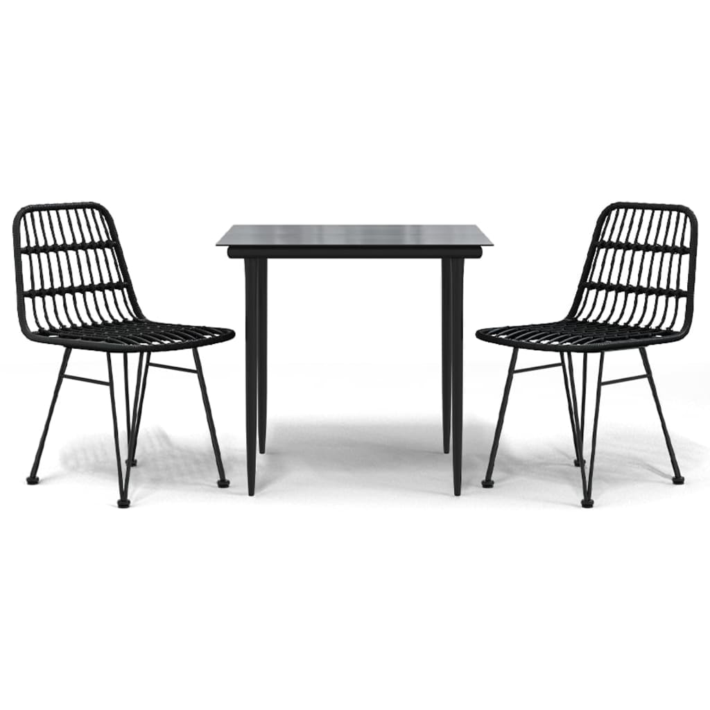 3 Piece Garden Dining Set Black Poly Rattan