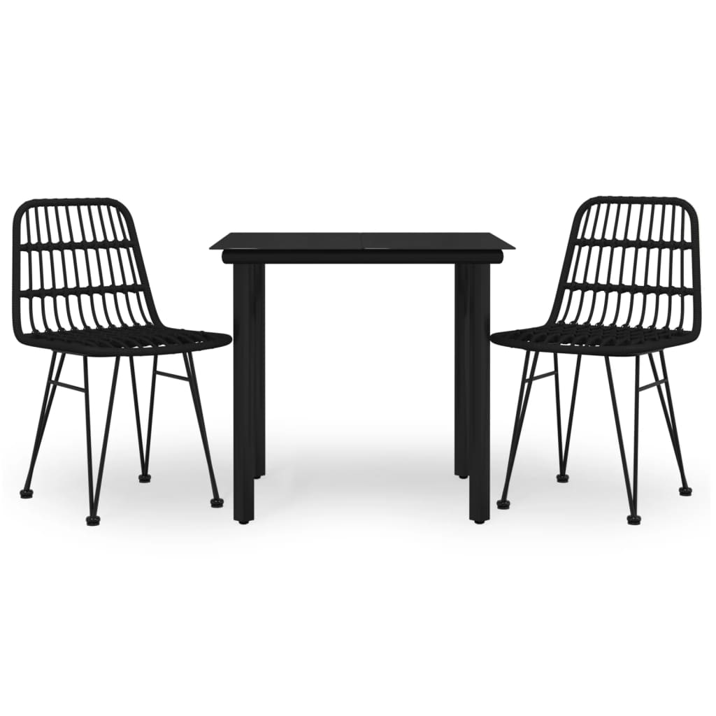 3 Piece Garden Dining Set Black Poly Rattan