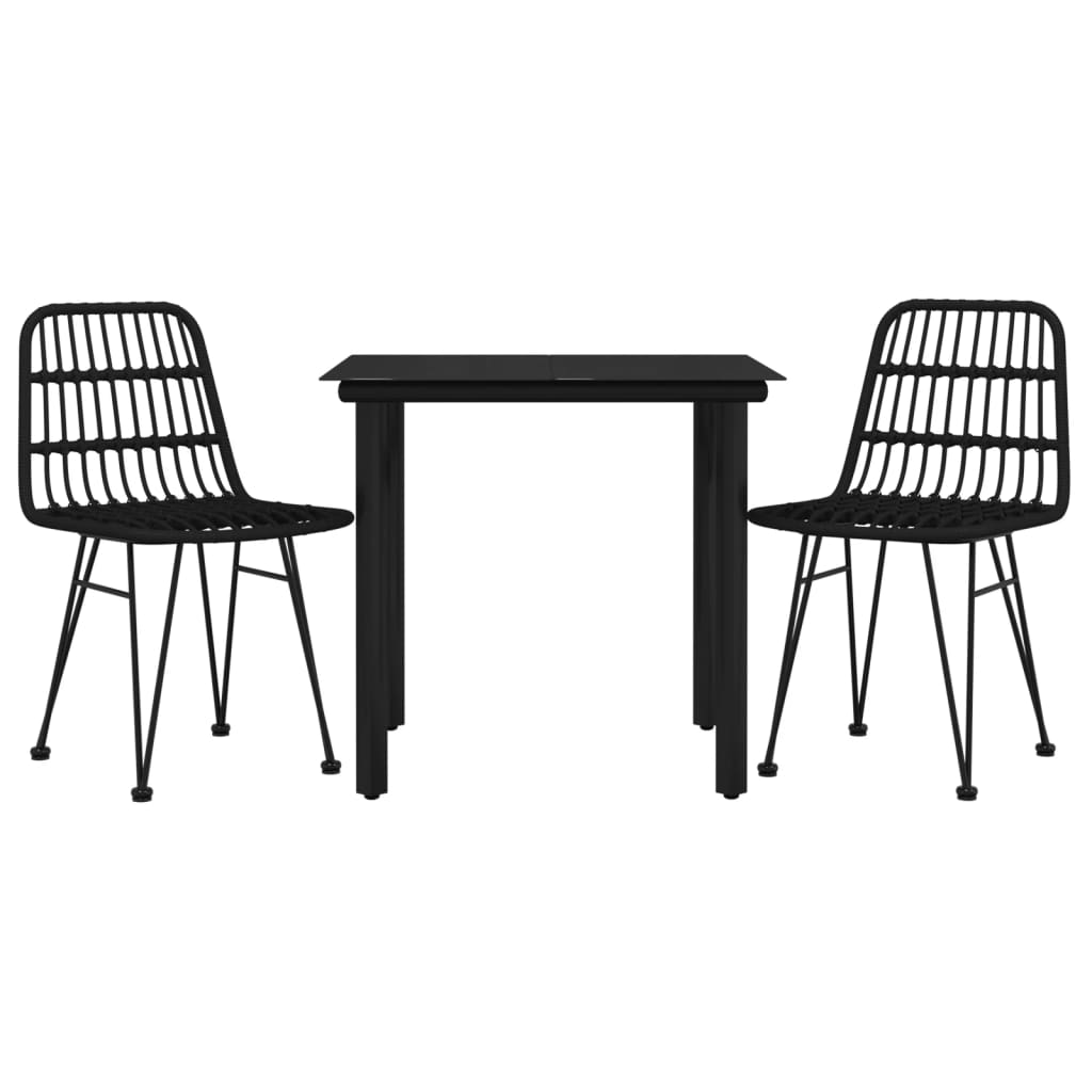 3 Piece Garden Dining Set Black Poly Rattan