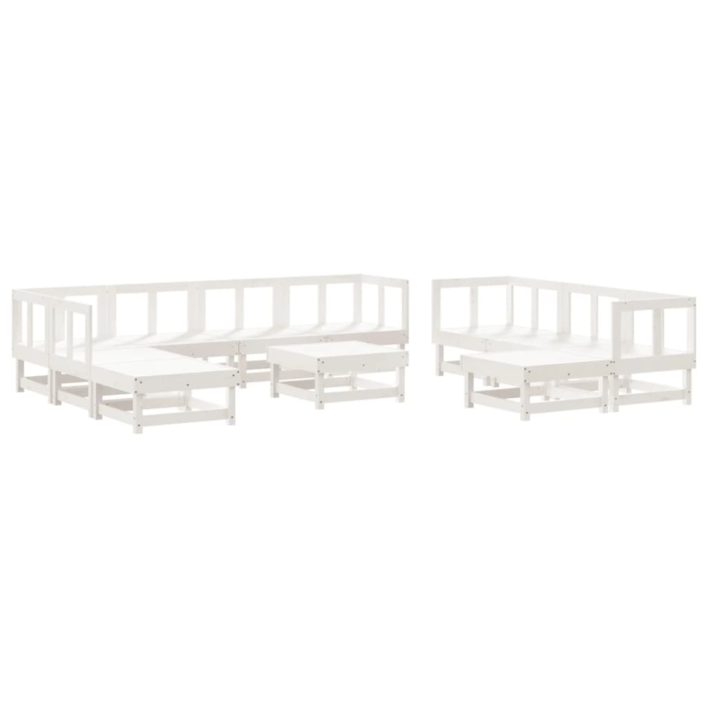 11 Piece Garden Lounge Set White Solid Wood Pine