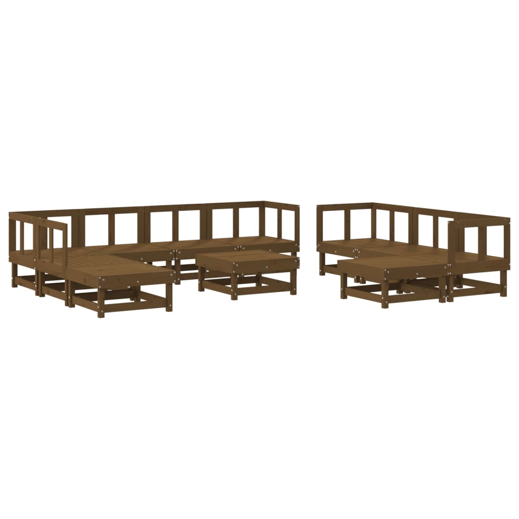 11 Piece Garden Lounge Set Honey Brown Solid Wood Pine