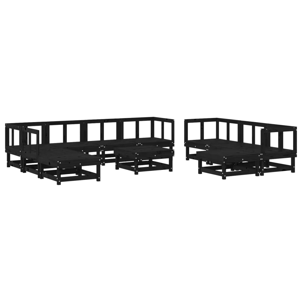 11 Piece Garden Lounge Set Black Solid Wood Pine