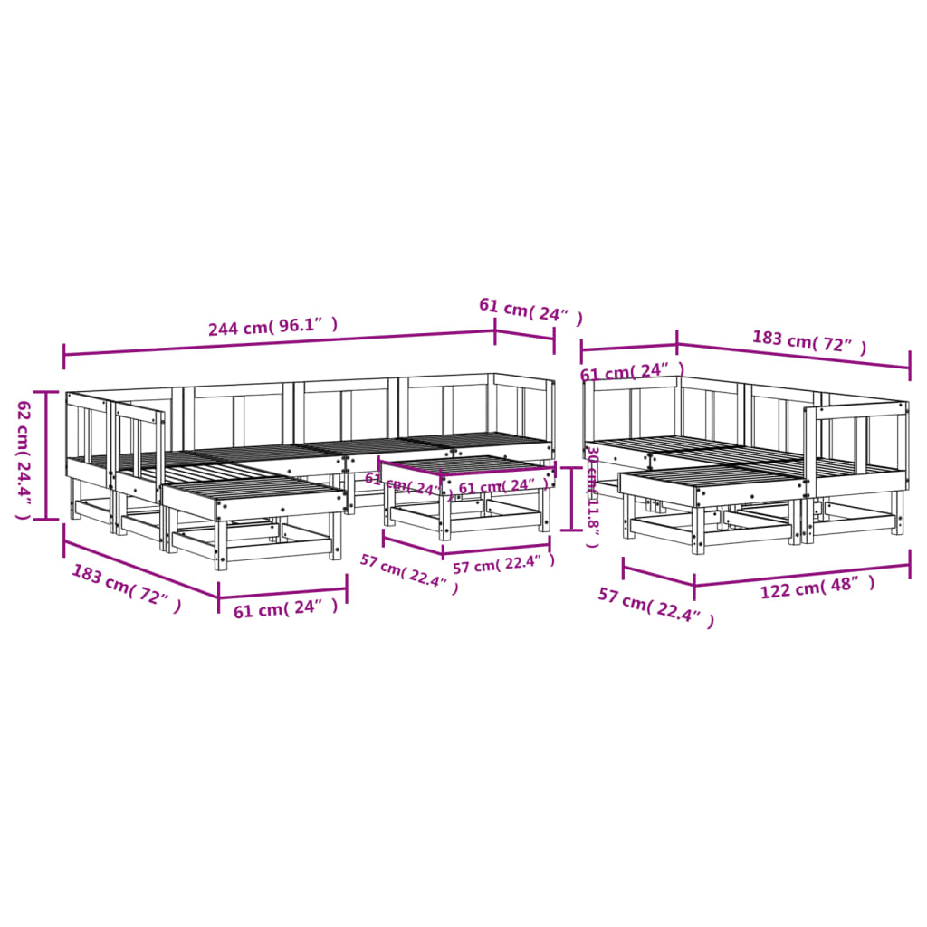 11 Piece Garden Lounge Set Black Solid Wood Pine