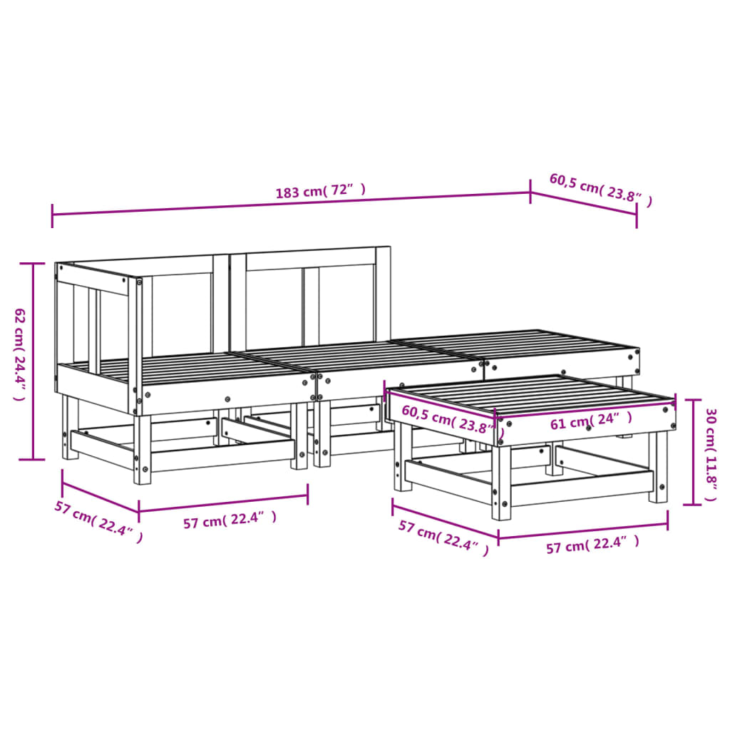 4 Piece Garden Lounge Set Grey Solid Wood Pine