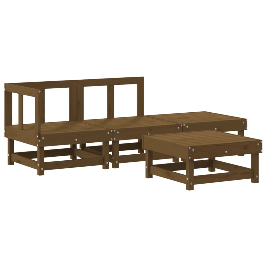 4 Piece Garden Lounge Set Honey Brown Solid Wood Pine