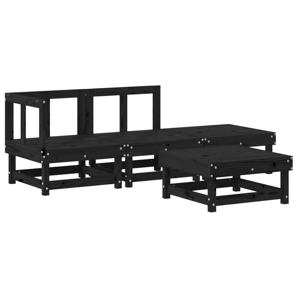 4 Piece Garden Lounge Set Black Solid Wood Pine